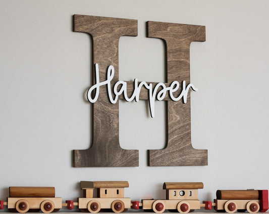 Custom Initials Wooden Wall Name Sign