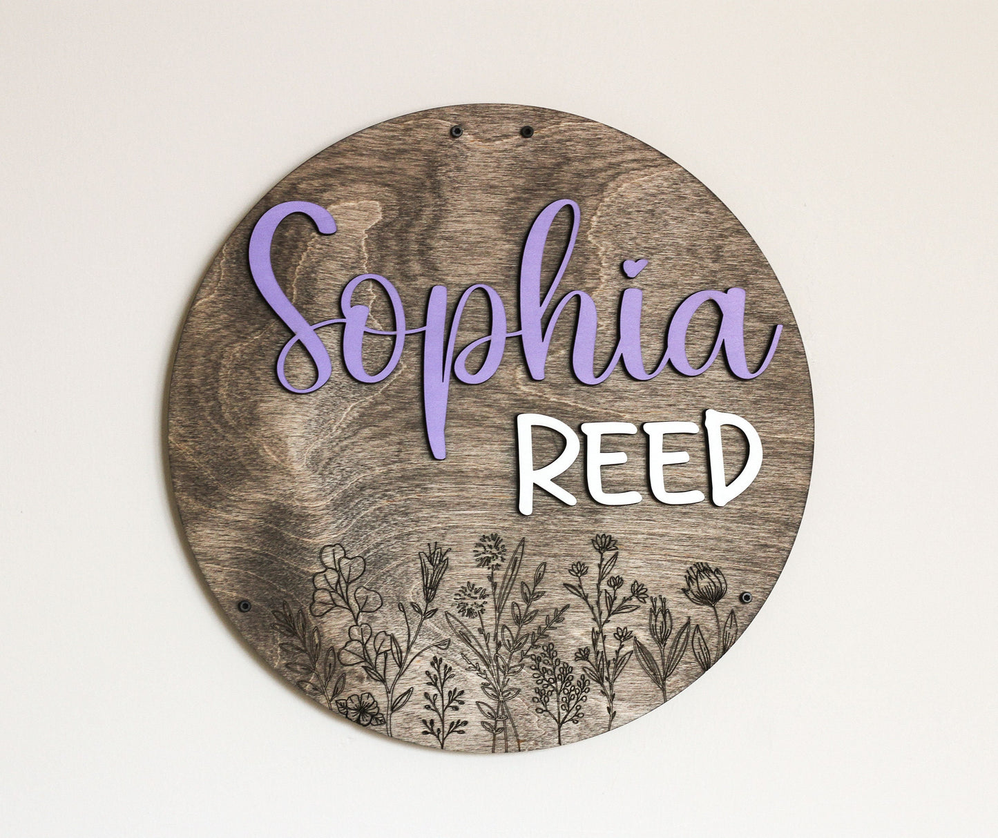 Wildflower Name Sign l Engraved Name Circle l Boho Baby Sign l Wood Signs l Baby Announcement l Baby Shower Gift l Nursery Decor