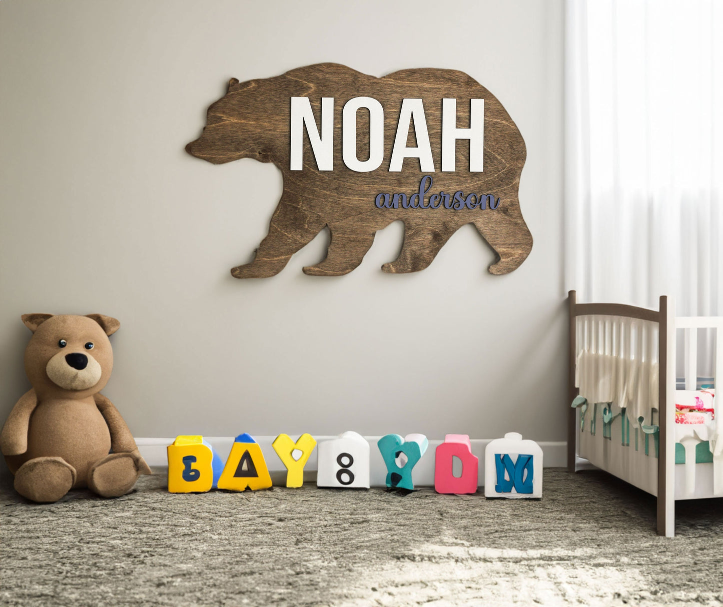 Bear Sign l Custom Name Sign l Wood Bear Children Name Sign l Bear Baby Shower Sign l Nursery Wall Art