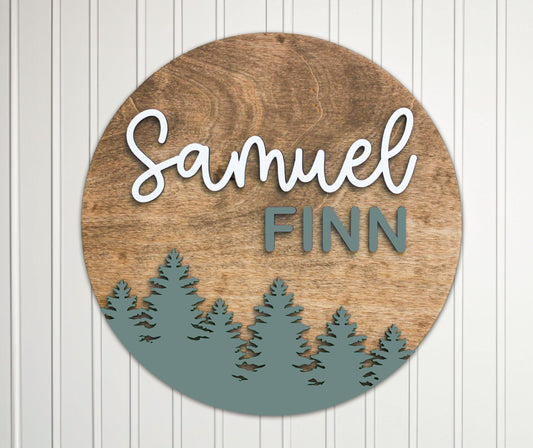 Woodland Nursery Name Sign l Forest Name Sign l Round Baby Sign l Circle Nursery Sign l Round Wood Name l Forest Theme Sign