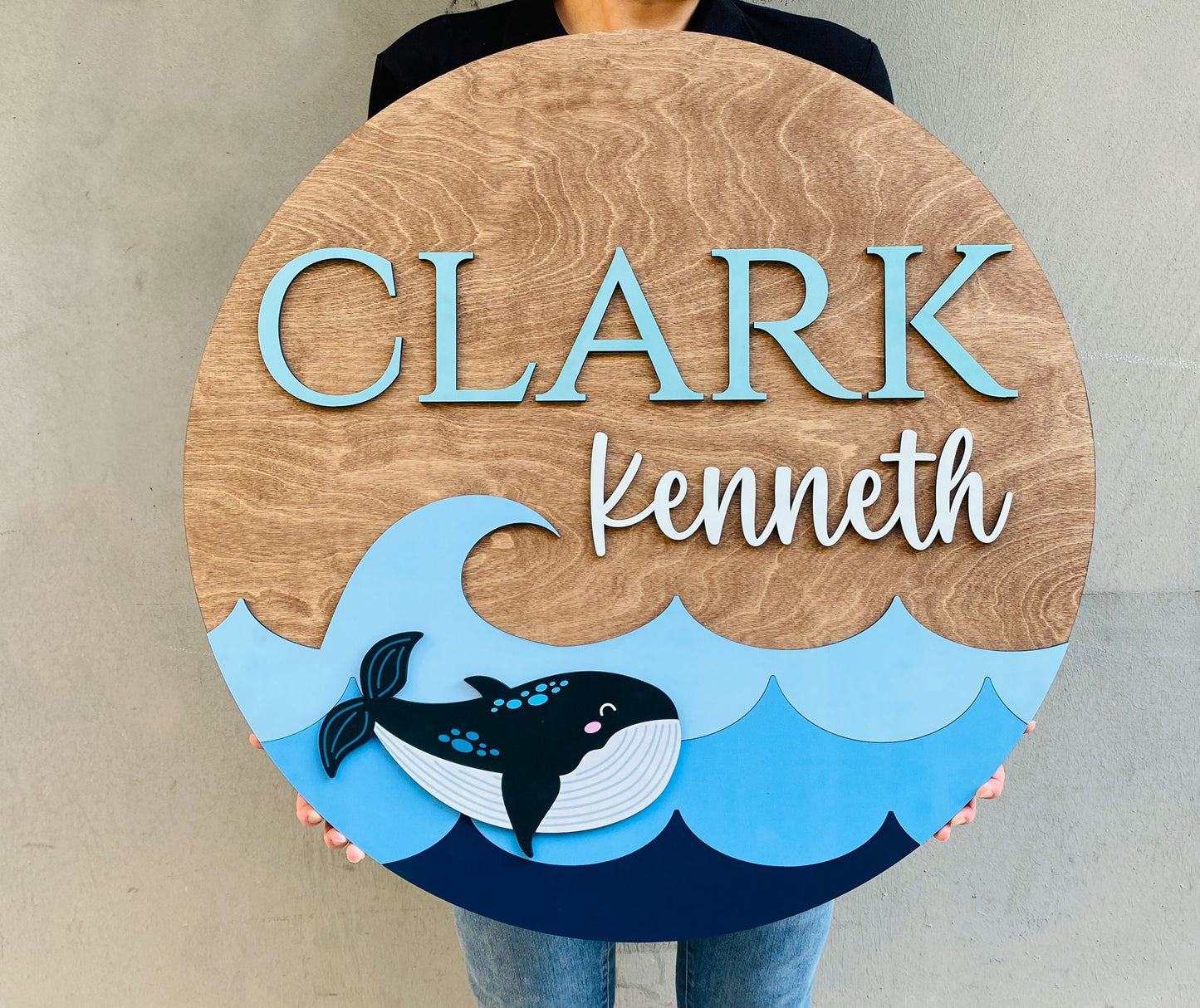 Ocean Whale Theme Round Sign l Nursery Nautical Theme l Ocean Kids Room Decor l New Baby Gift l Baby Name Sign