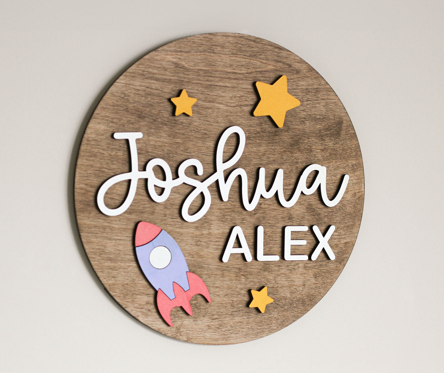 Nursery Name Sign l Space Theme Sign l Rocket and Stars Round Sign l Space Wall Art l Boy Nursery Sign l Above Crib Sign