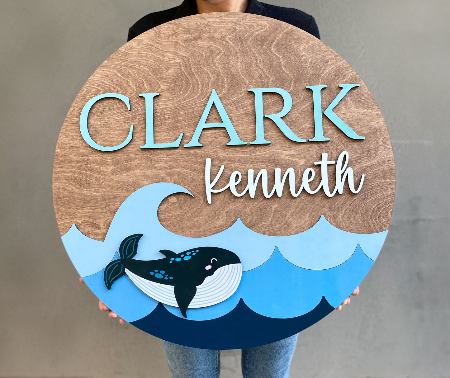 Ocean Whale Theme Round Sign l Nursery Nautical Theme l Ocean Kids Room Decor l New Baby Gift l Baby Name Sign