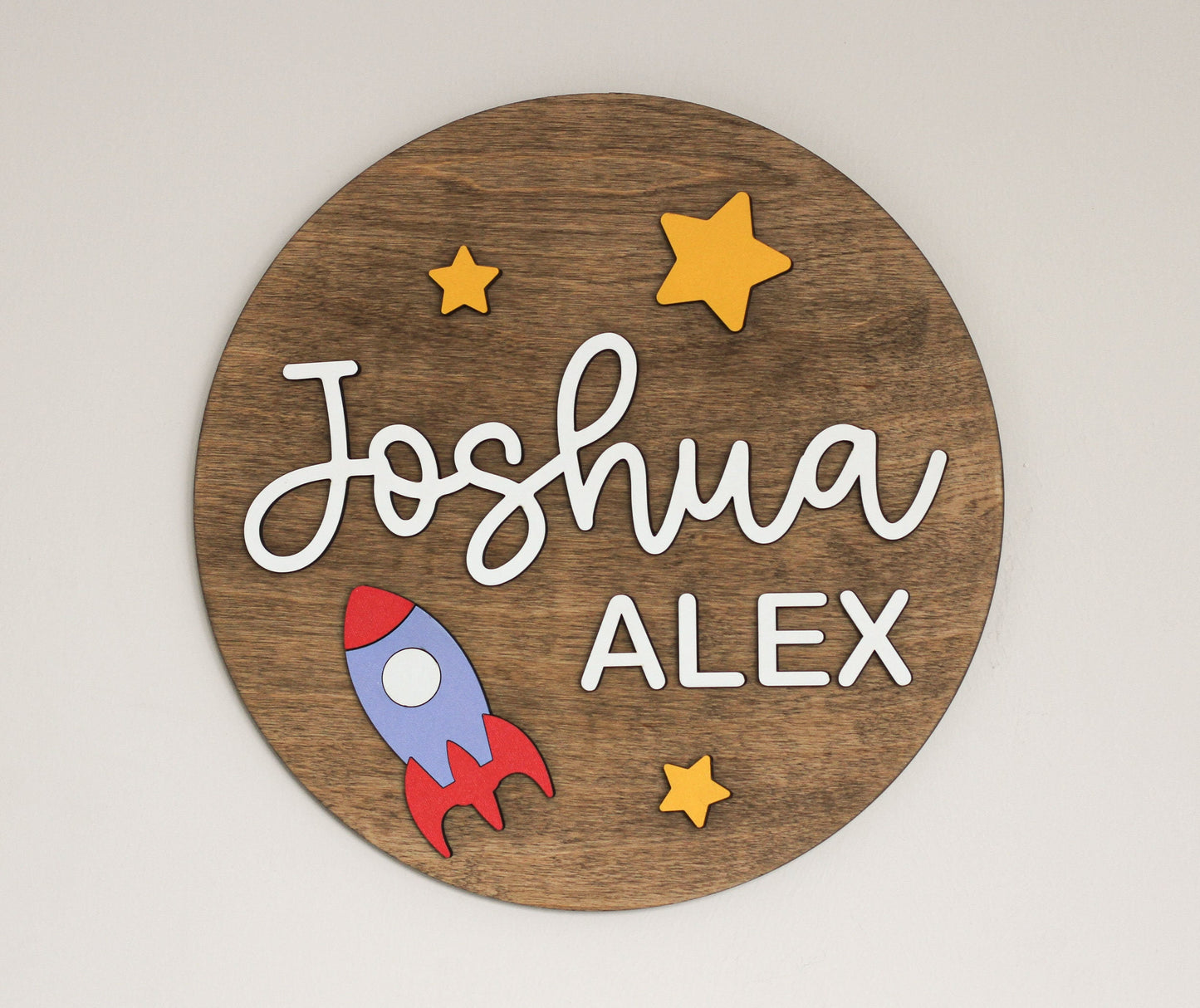 Nursery Name Sign l Space Theme Sign l Rocket and Stars Round Sign l Space Wall Art l Boy Nursery Sign l Above Crib Sign