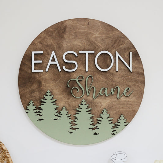 Nursery Name Sign l Forest Themed Round Sign l Wall Decor l Woodland Nursery l Personalized Nursery Decor l Baby Shower