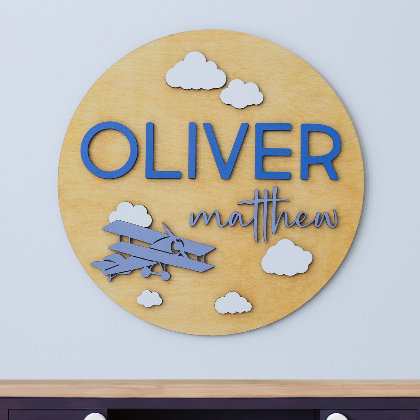 Airplane Name Sign, Custom Round Sign, Wooden Name Sign, Travel Nursery Decor, Baby Shower Gift,