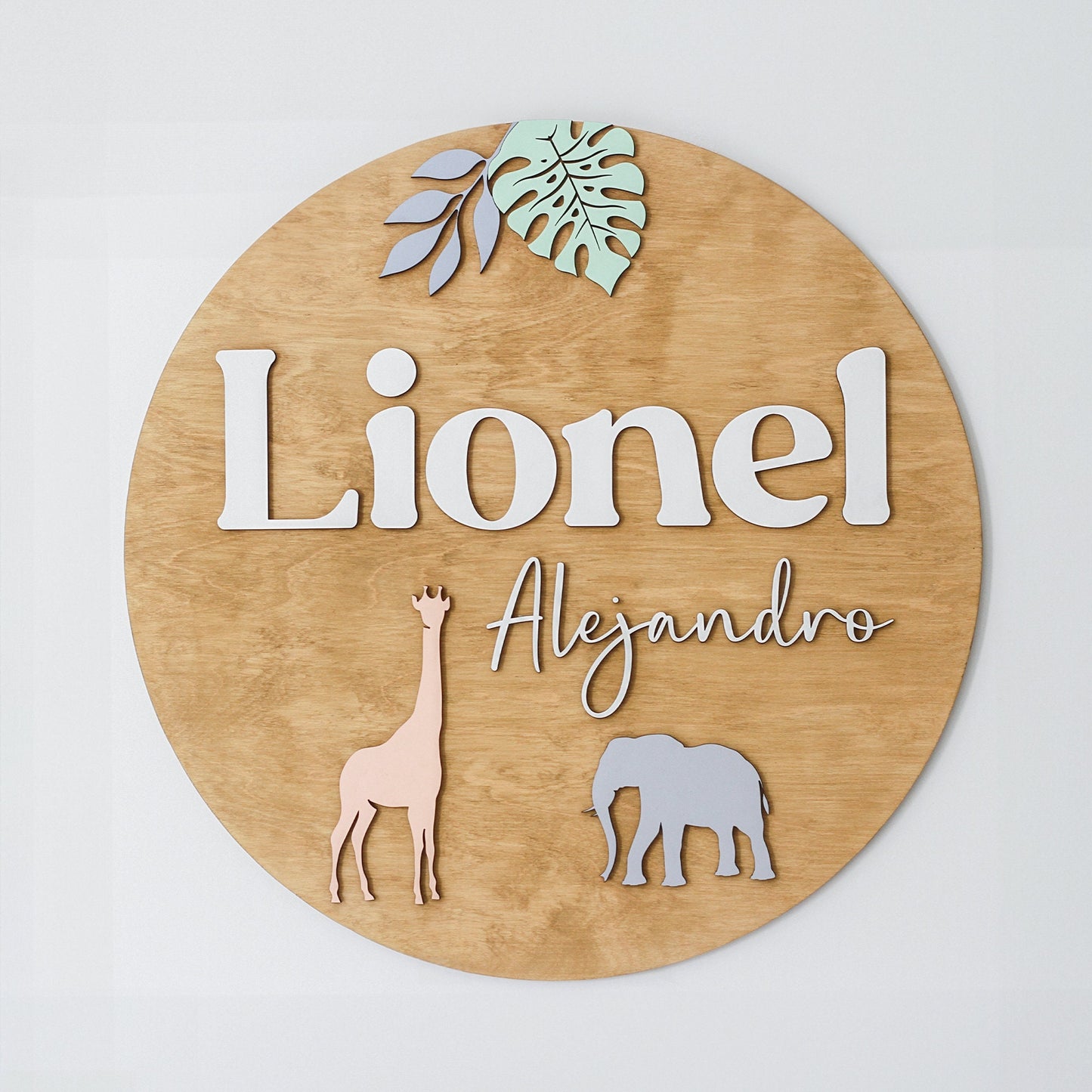 Safari Name Sign for Nursery  l Safari Theme Wood Round Sign l Nursery Wall Art l Circular Name Sign l Nursery Wall Signs l Boho Safari