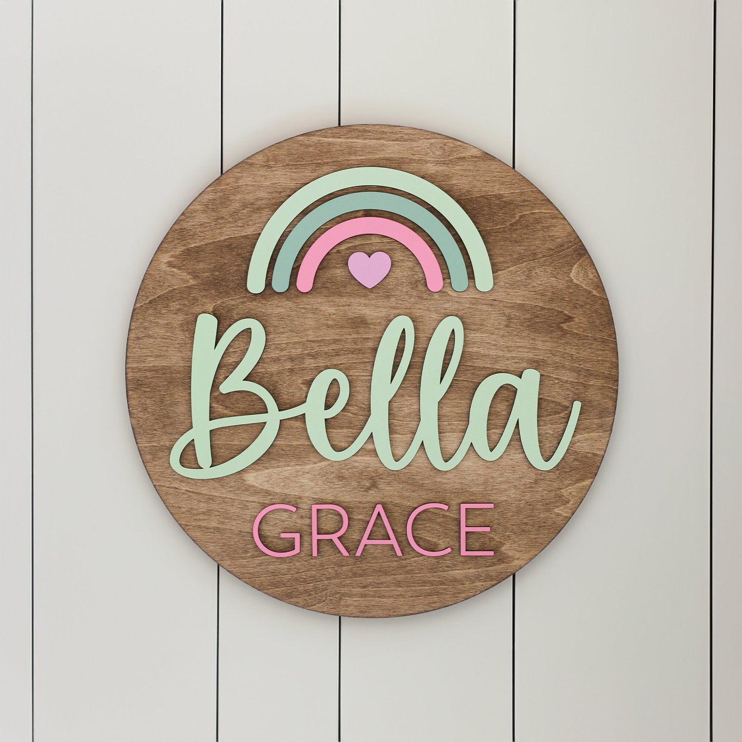 Rainbow Nursery Name Sign l Girl Nursery Decor l 3D Name Sign l Above Crib Sign l Sign for Girl Room l Personalized Round Plaque