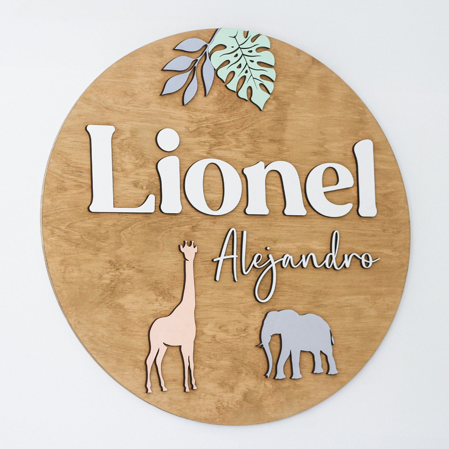 Safari Name Sign for Nursery  l Safari Theme Wood Round Sign l Nursery Wall Art l Circular Name Sign l Nursery Wall Signs l Boho Safari