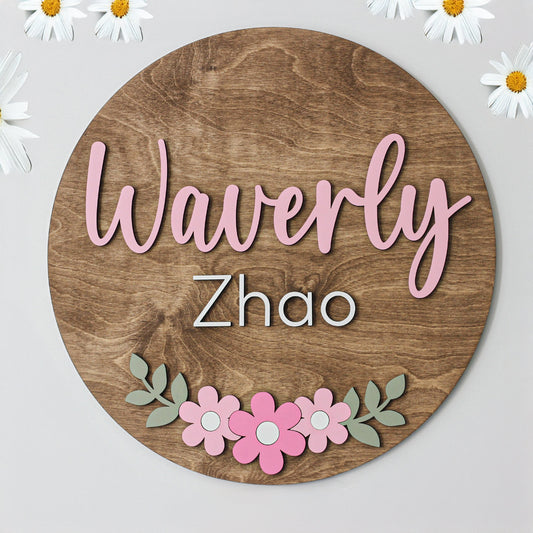 Nursery Name Sign, Flower Wood Sign, Girl Name Sign, Nursery Decor, Wooden Round Sign, Door Hanger, Daisy Theme Baby Shower