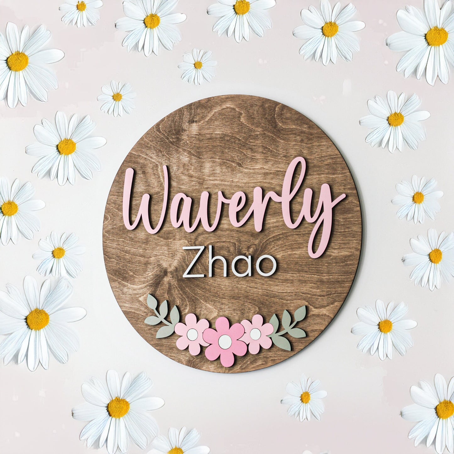 Nursery Name Sign, Flower Wood Sign, Girl Name Sign, Nursery Decor, Wooden Round Sign, Door Hanger, Daisy Theme Baby Shower