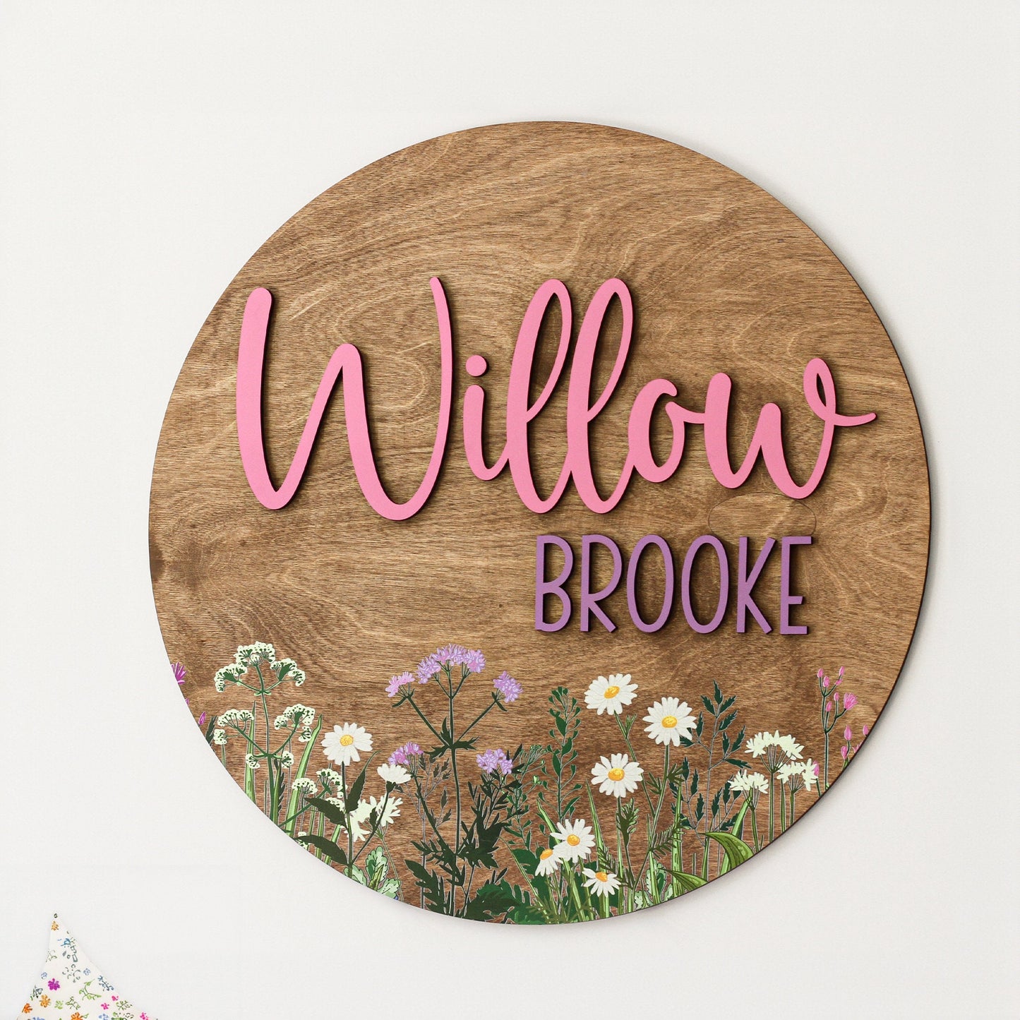 Wildflower Nursery Sign, Round 3D Name Sign, Personalized Wooden Name Sign, Baby Shower Decor, Wildflower Decor, Boho Floral Pattern