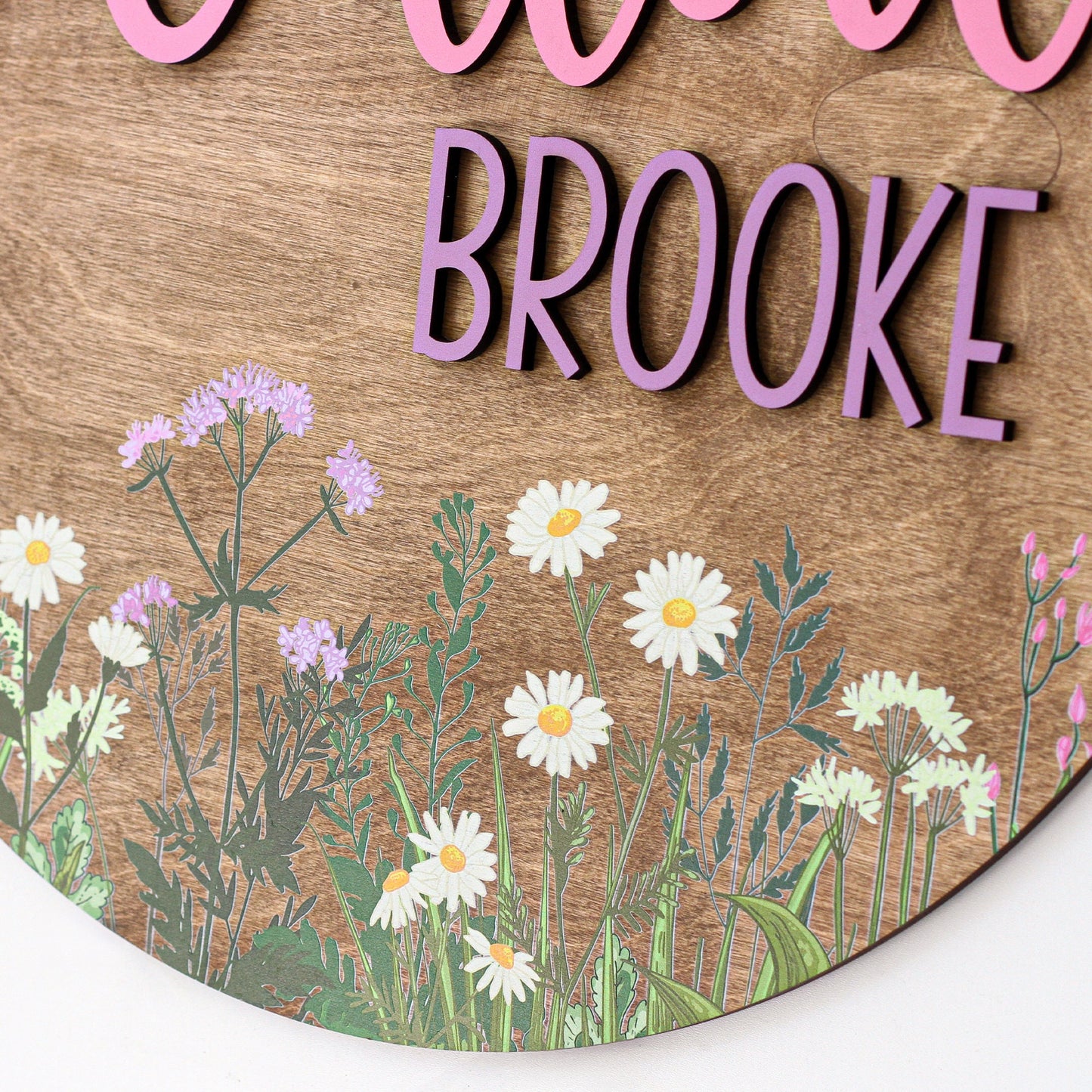 Wildflower Nursery Sign, Round 3D Name Sign, Personalized Wooden Name Sign, Baby Shower Decor, Wildflower Decor, Boho Floral Pattern