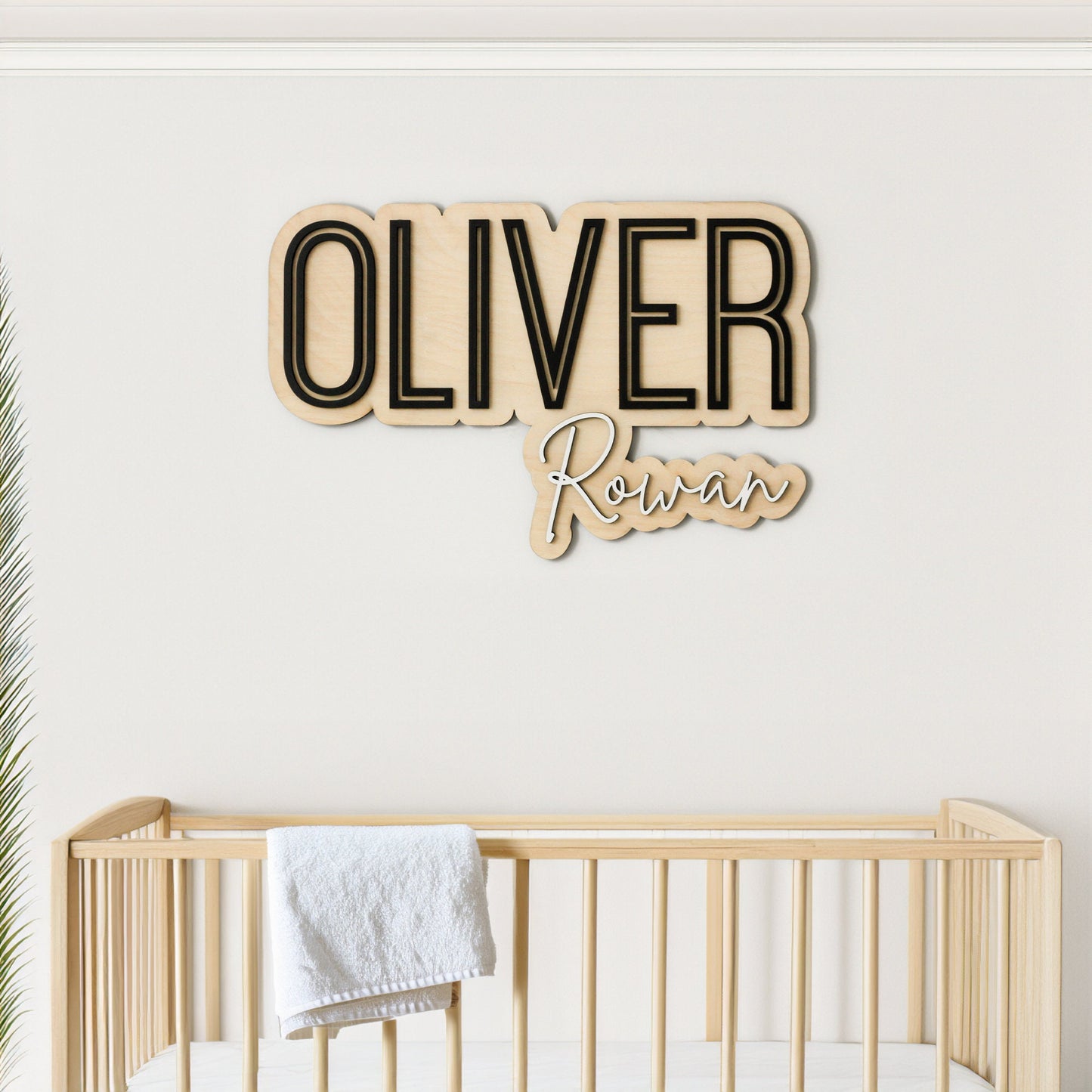 Large Wooden Name Sign, Nursery Name Sign, Layered Baby Name Sign, Double Name Sign, Outline Sign, Cut Out Sign, Above Crib Name Sign