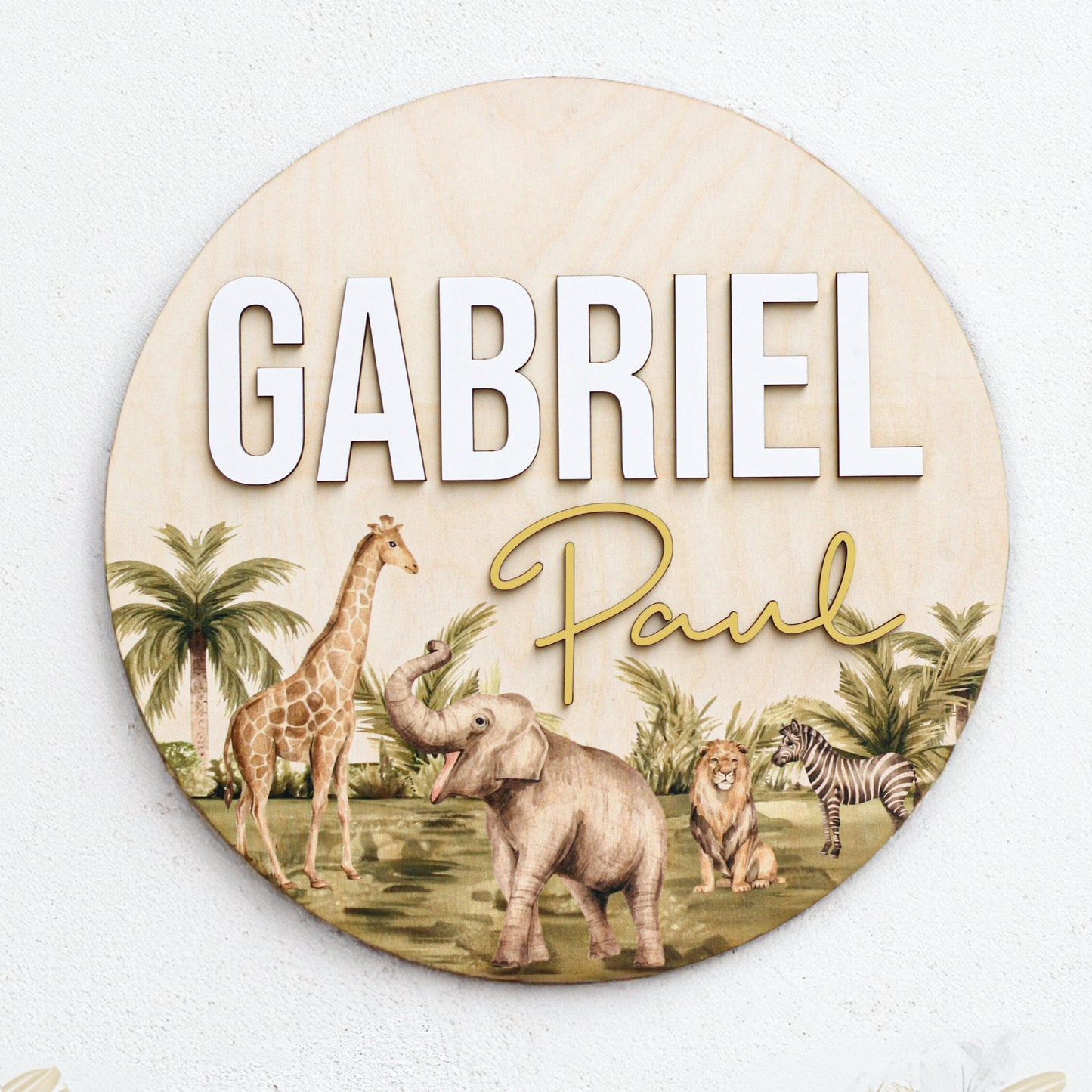 Safari Name Sign Nursery, Round Wood Name Sign, Boho Safari Custom Sign, Jungle Themed Room, Lion Giraffe Zebra Baby Name Sign, Name Plaque