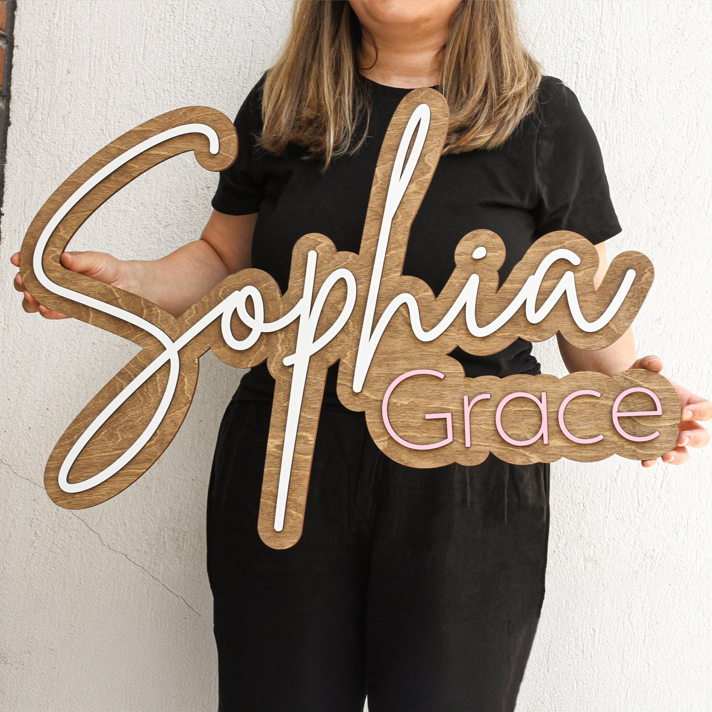 Large Wooden Name Sign, Nursery Name Sign, Layered Baby Name Sign, Double Name Sign, Outline Sign, Cut Out Sign, Above Crib Name Sign