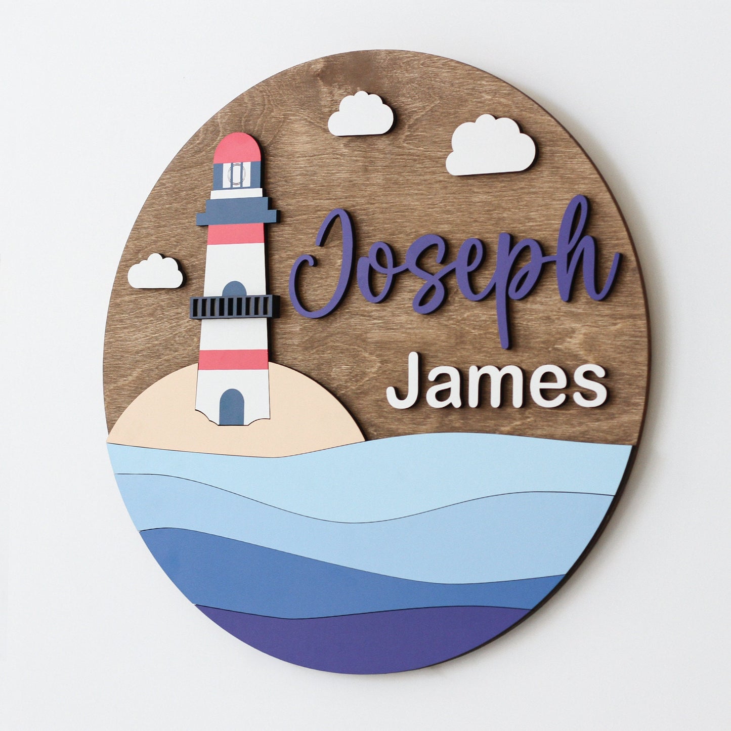 Lighthouse Theme Name Sign, Personalized Name Sign, Nautical Theme, Kids Bedroom Decor, Nursery Boy Decoration, 3D Personalized Wood Sign