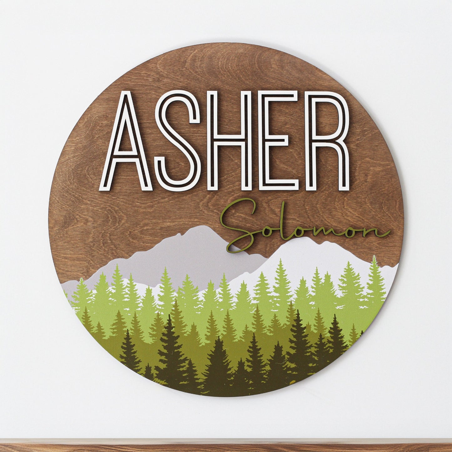 Round Wood Nursery Name Sign, Custom Sign, Kids Room Decor, Baby Shower Decor, Custom Baby Gift, Wood Wall Art