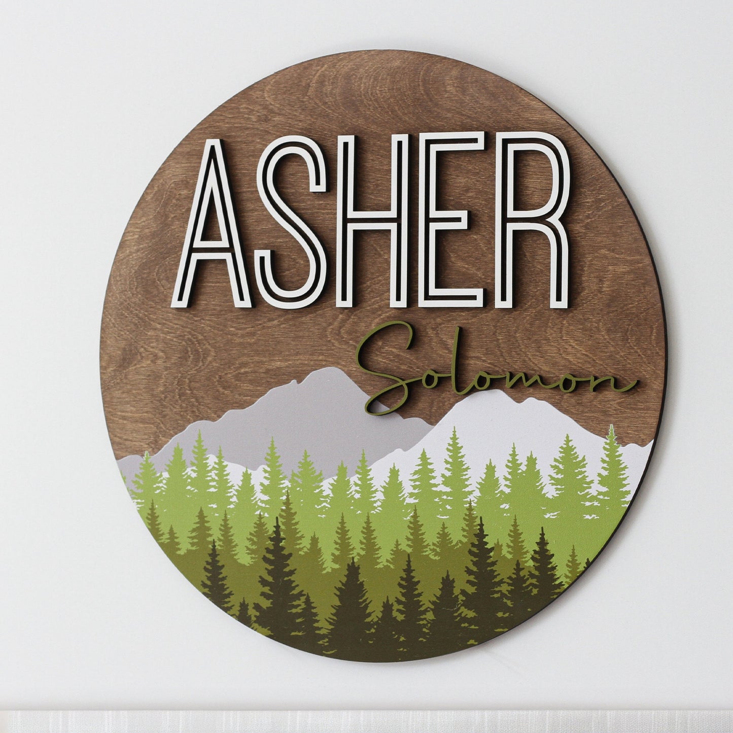 Round Wood Nursery Name Sign, Custom Sign, Kids Room Decor, Baby Shower Decor, Custom Baby Gift, Wood Wall Art