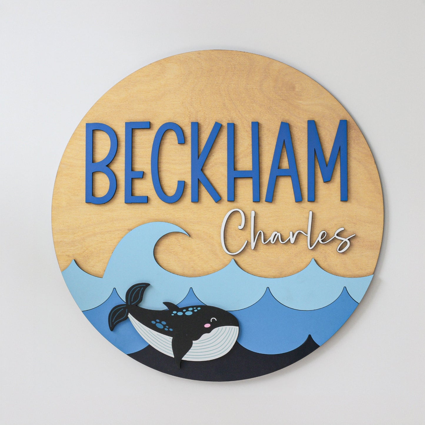 Ocean Theme Round Sign l Whale Baby Name Sign l Nursery Wall Sign l Custom Circle Sign