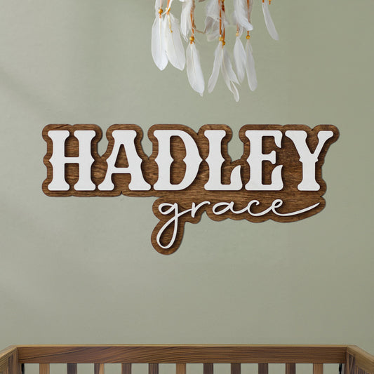 Wood Nursery Name Sign, Baby Name Sign, Boho Nursery Decor, Layered Cutout Name Sign, Large Wood Name Sign, Boy and Girl Name Sign