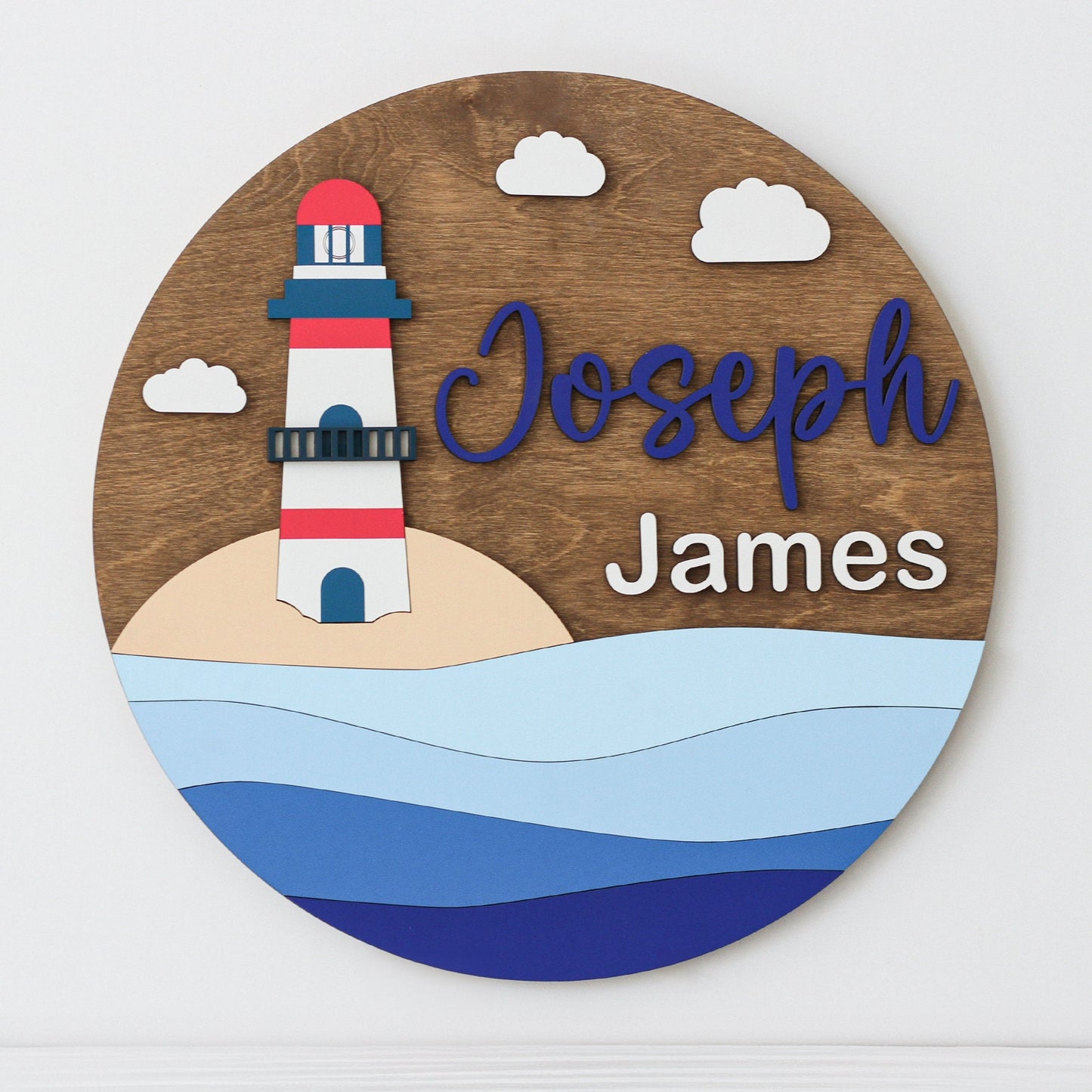 Lighthouse Theme Name Sign, Personalized Name Sign, Nautical Theme, Kids Bedroom Decor, Nursery Boy Decoration, 3D Personalized Wood Sign