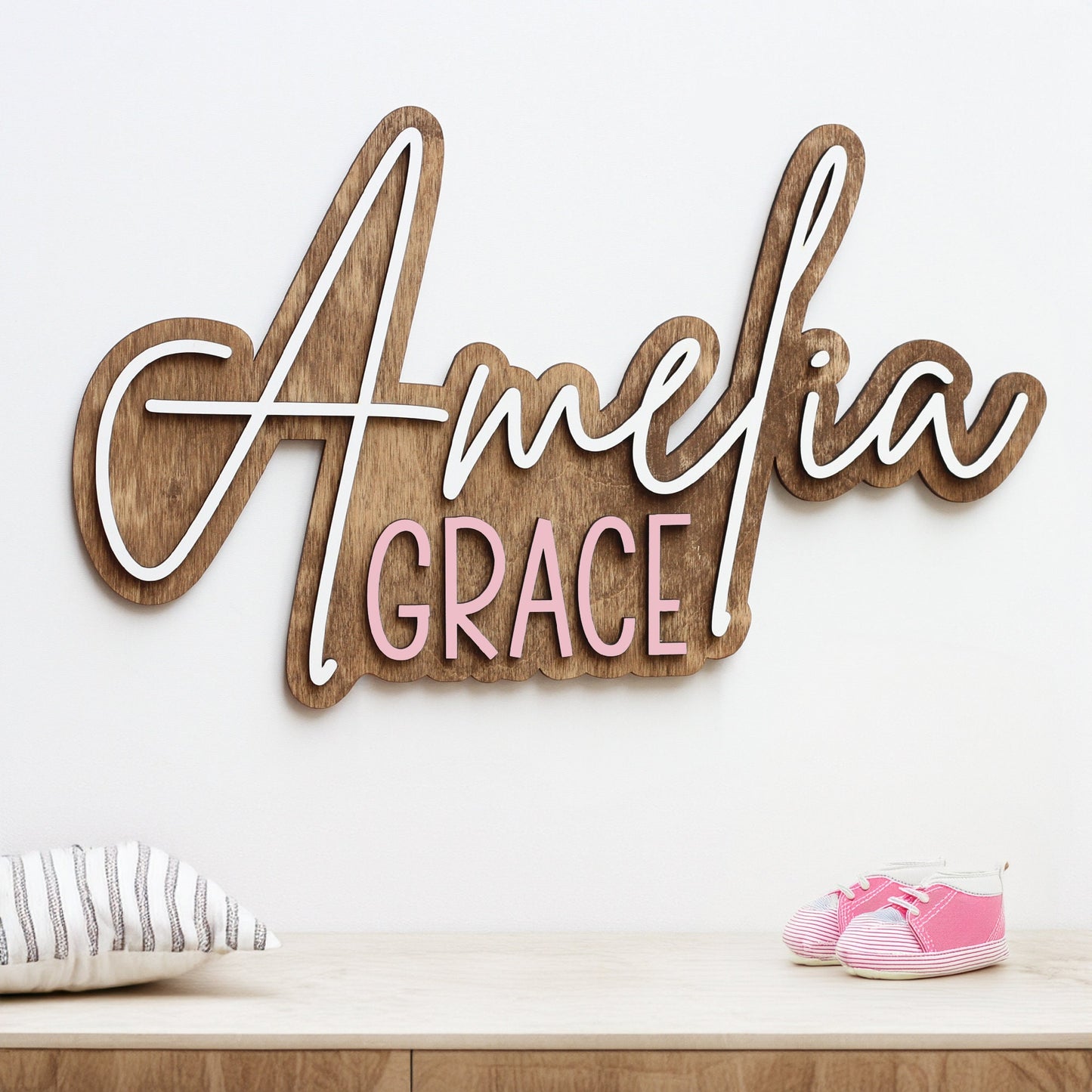 Name Sign for Nursery, Layered Sign, Wood Name Sign, Personalized Name, Double Name Sign, Boho Girl and Boy Name Sign