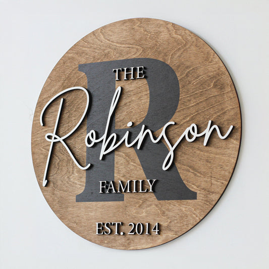 Round Last Name Sign, Round Wedding Sign, Established Sign, Family Gift, Custom Family Gift, Wood First  Home Gift