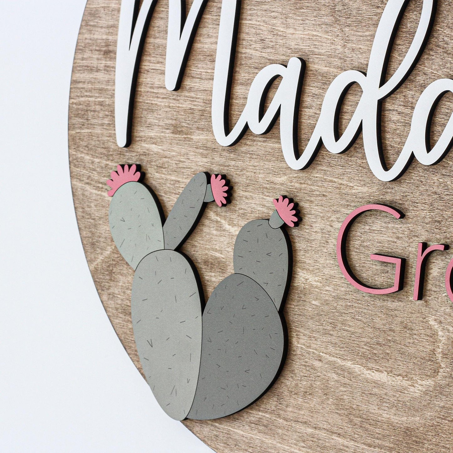 Nursery Round Sign, Cactus Nursery Decor, Wooden Name Sign, Boho Baby Shower Gift, 3D Name Sign Wood, Baby Shower Gift