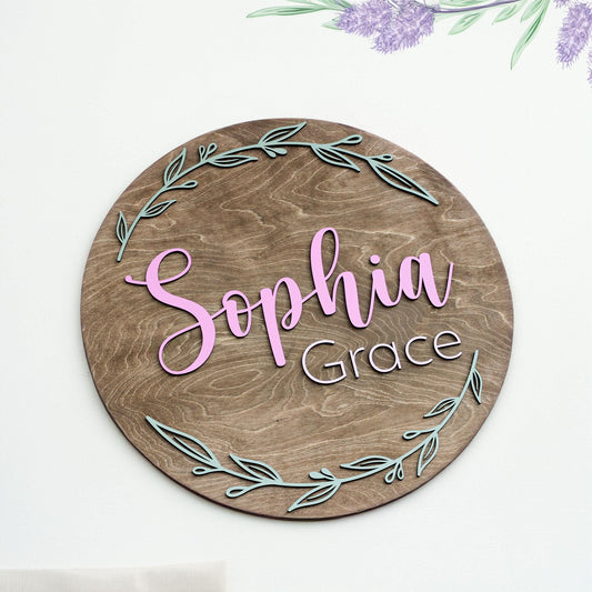 Custom Floral Name Sign for Nursery, Boho Baby Shower Decor, Above Crib Art Plaque, Round Wood Name Sign, Wall Art